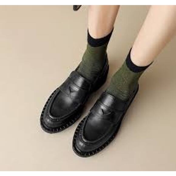 New SCHUTZ 8.5 Loafer Penny Flat Slip On Studded Leather Womens Black Leather - Picture 1 of 7